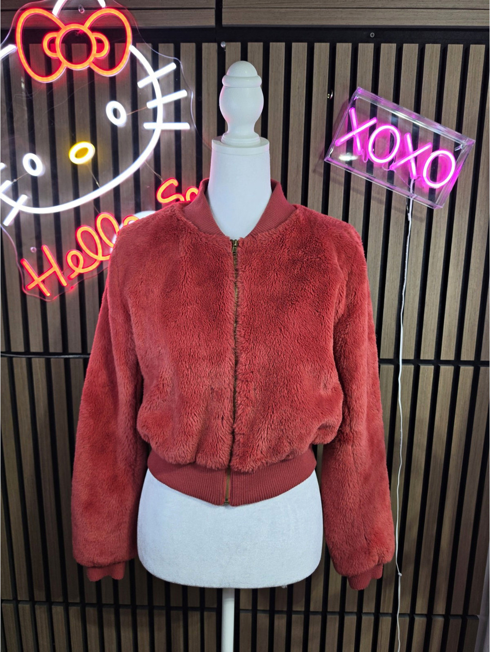Love University Jacket Womens M Red Bomber Full Zip Lined Long Sleeve